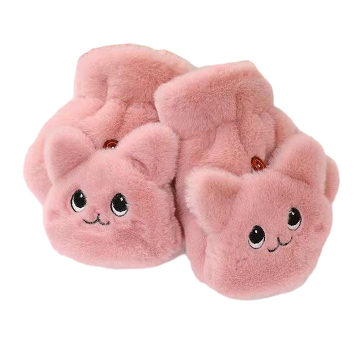 Women Winter Mittens Cartoon Animal Thick Plush Half Fingers Windproof Cold Resistant Anti-slip Cozy Finger-flip Outdoor Image 4