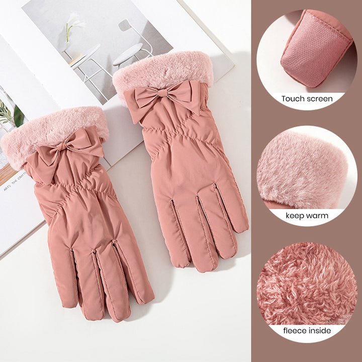 1 Pair Women Winter Cycling Gloves Thick Plush Windpoof Touch Screen Waterproof Warm Anti-slip Cute Embroidery Lady Image 6