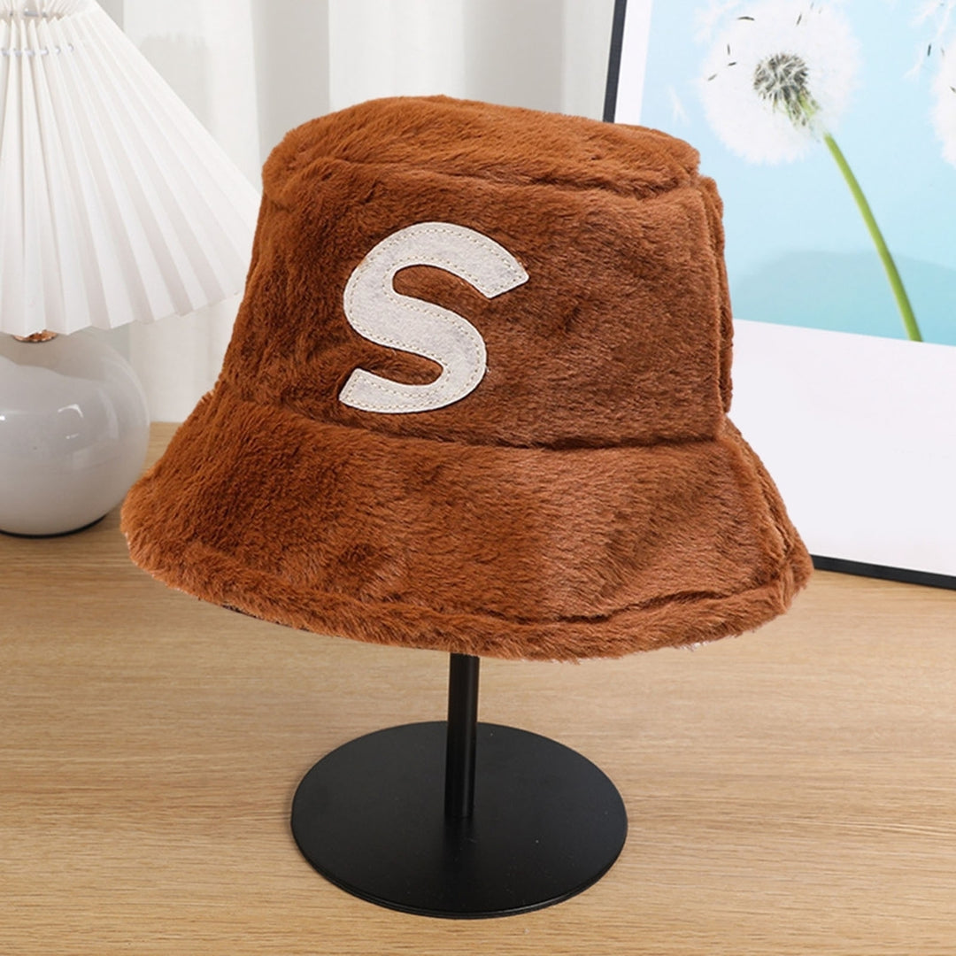 Women Winter Fisherman Hat Letter Decor Flat Top Deep Anti-slipThick Plush Soft Windproof Warm Solid Color Lady Autumn Image 12