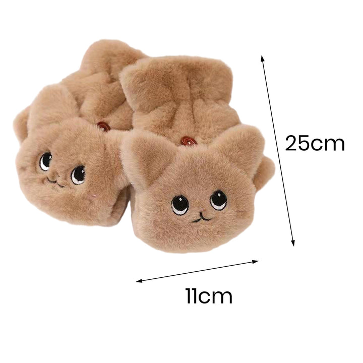 Women Winter Mittens Cartoon Animal Thick Plush Half Fingers Windproof Cold Resistant Anti-slip Cozy Finger-flip Outdoor Image 9