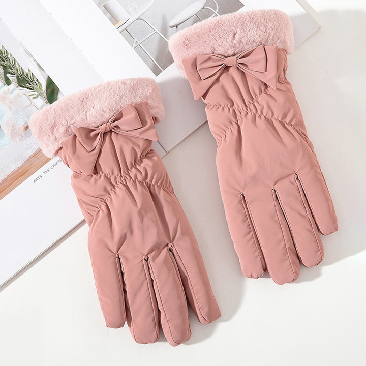 1 Pair Women Winter Cycling Gloves Thick Plush Windpoof Touch Screen Waterproof Warm Anti-slip Cute Embroidery Lady Image 10