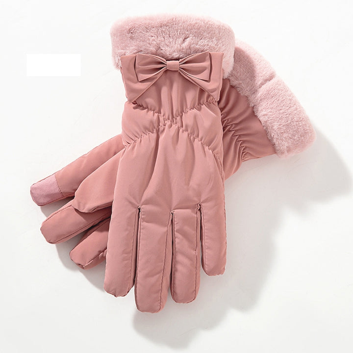 1 Pair Women Winter Cycling Gloves Thick Plush Windpoof Touch Screen Waterproof Warm Anti-slip Cute Embroidery Lady Image 12