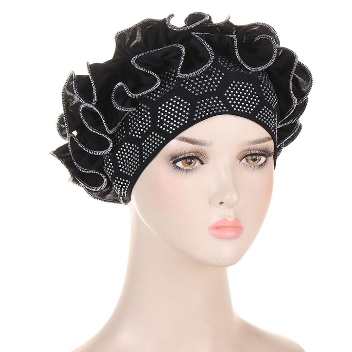 Autumn Winter Women Turban Hat Hot Drilling Decor Flower Trim Bonnet Hat Elastic Solid Color Head Scarf Hat Image 2