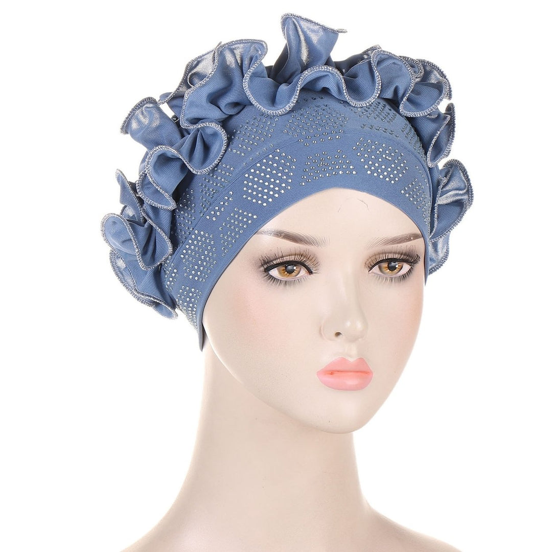 Autumn Winter Women Turban Hat Hot Drilling Decor Flower Trim Bonnet Hat Elastic Solid Color Head Scarf Hat Image 4