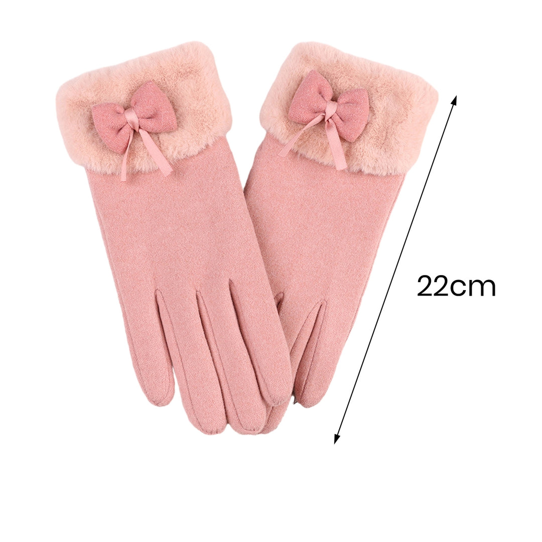 1 Pair Women Autumn Winter Solid Color Gloves Plush Cuffs Bowknot Decor Gloves Outdoor Riding Coldproof Warm Gloves Image 10
