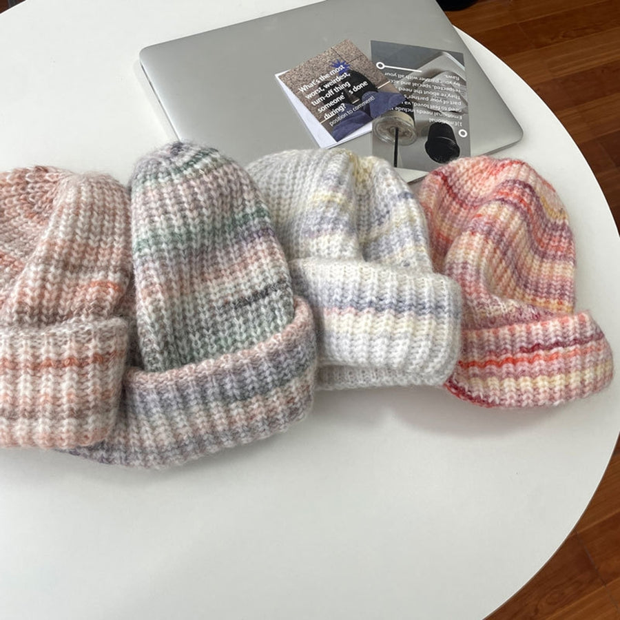 Unisex Winter Hat Striped Color Matching High Elasticity Knitted Soft Warm No Brim Anti-slip Dome Regular Fit Warm Image 1