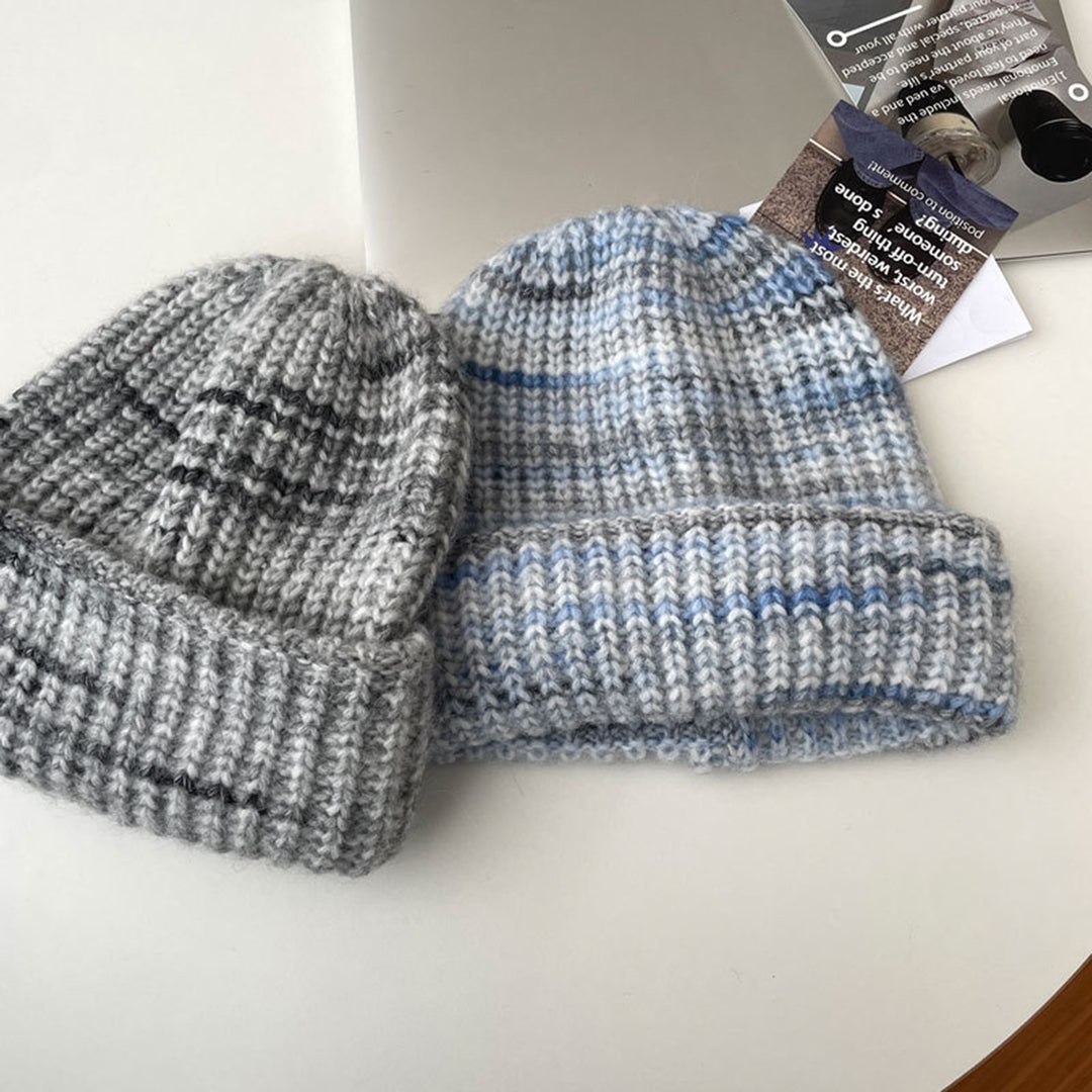 Unisex Winter Hat Striped Color Matching High Elasticity Knitted Soft Warm No Brim Anti-slip Dome Regular Fit Warm Image 10