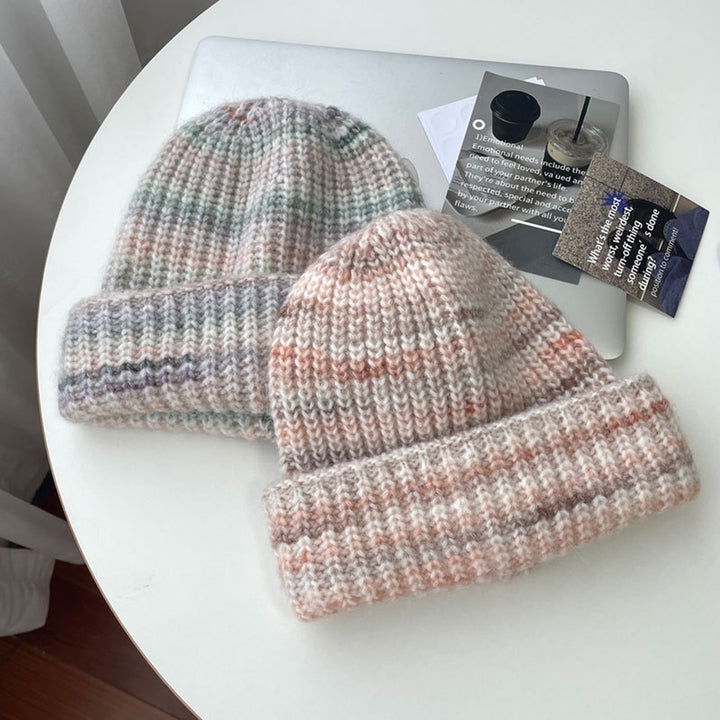 Unisex Winter Hat Striped Color Matching High Elasticity Knitted Soft Warm No Brim Anti-slip Dome Regular Fit Warm Image 12