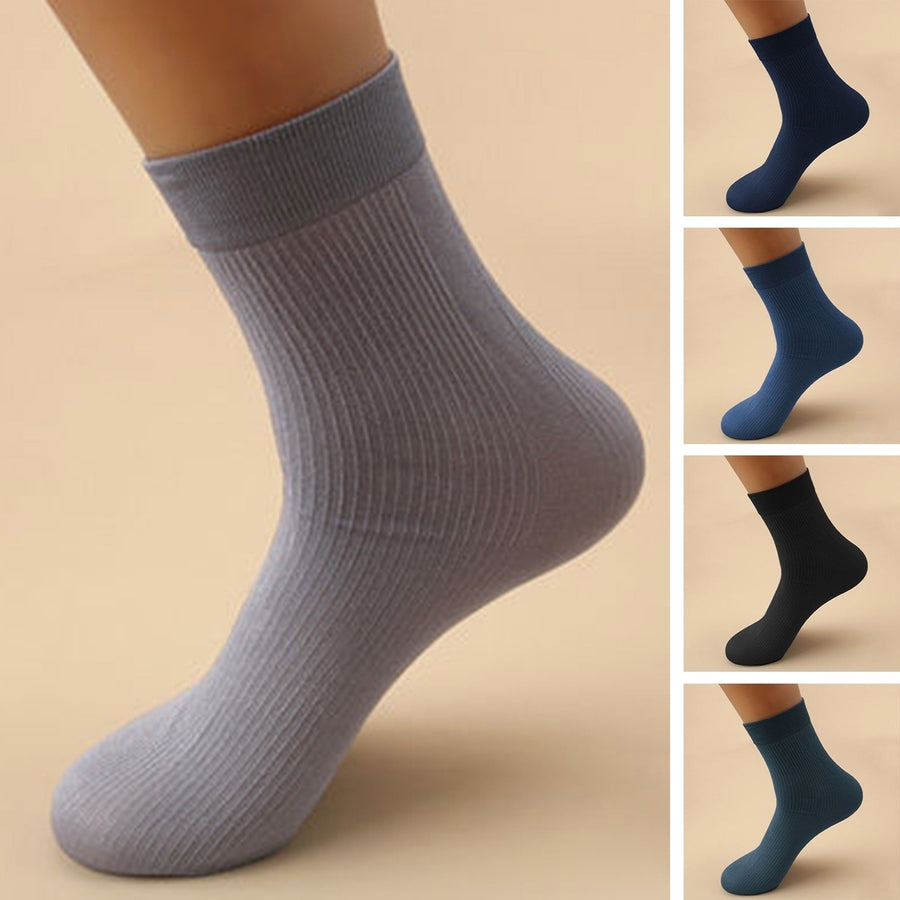 10 Pairs Men Winter Socks Solid Color Striped High Elasticity Knitted Soft Warm Anti-slip Breathable Mid-tube Ankle Image 1