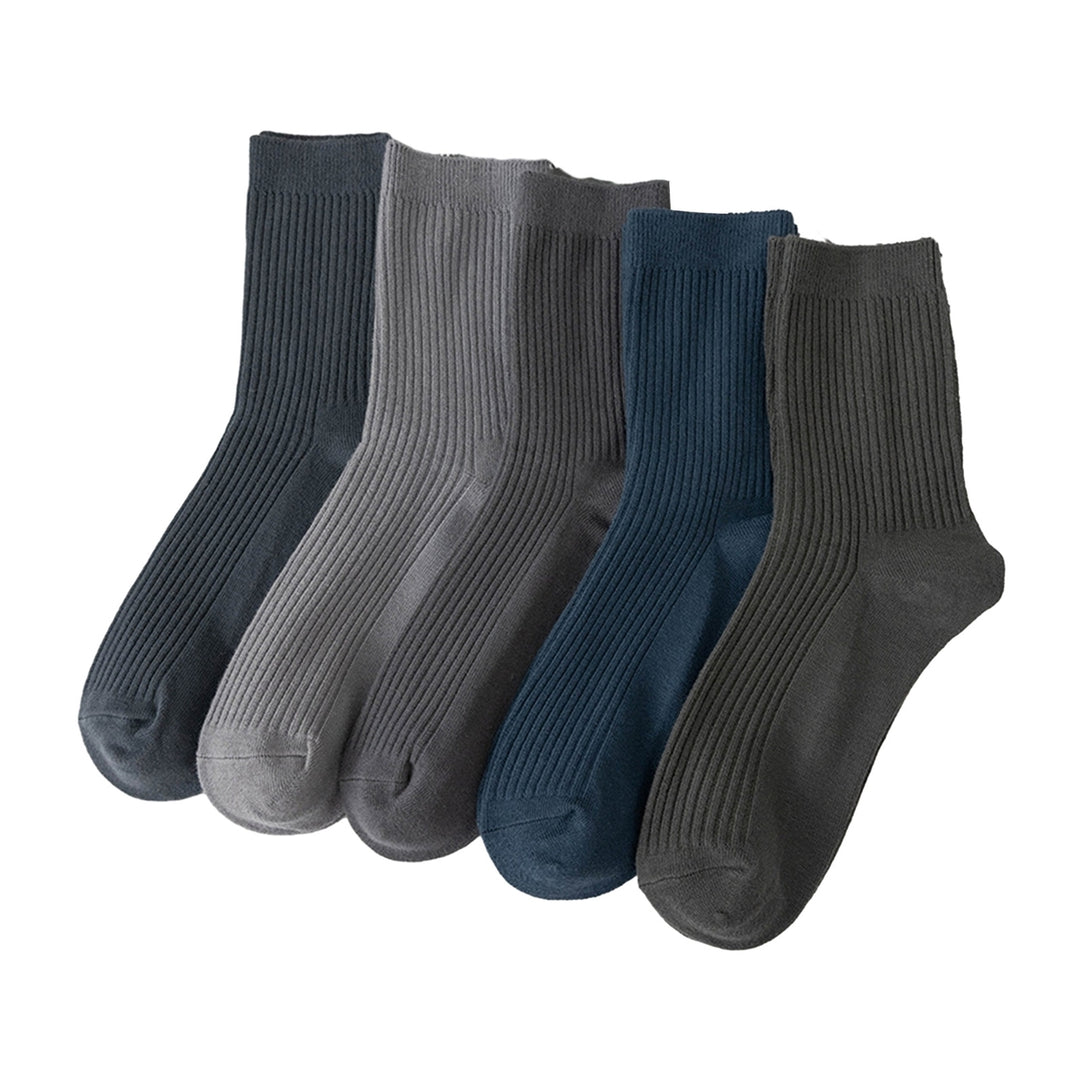 1 Pair Men Winter Socks Solid Color Striped High Elasticity Knitted Soft Warm Anti-slip Breathable Mid-tube Ankle Image 4