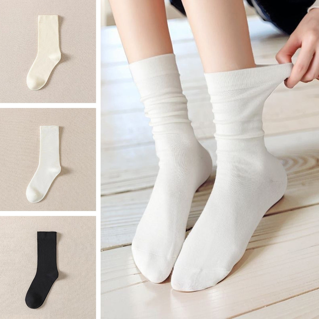 2 Pairs Winter Fall Socks Mid-tube Solid Color Soft Anti-slip Warm Ankle Protection High Elasticity No Odor Breathable Image 1