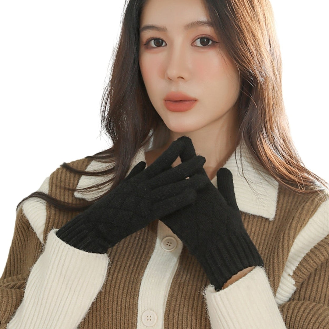 1 Pair Chic Minimalistic Knitted Gloves Warm Stylish Gift Winter Cold Proof Thickened Design Solid Color Gloves Image 1