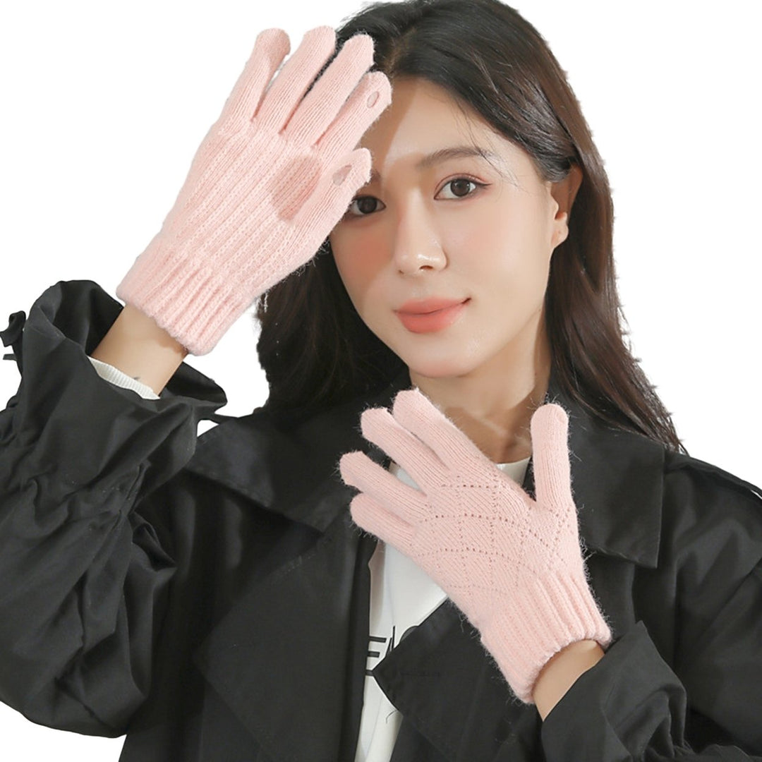 1 Pair Chic Minimalistic Knitted Gloves Warm Stylish Gift Winter Cold Proof Thickened Design Solid Color Gloves Image 1