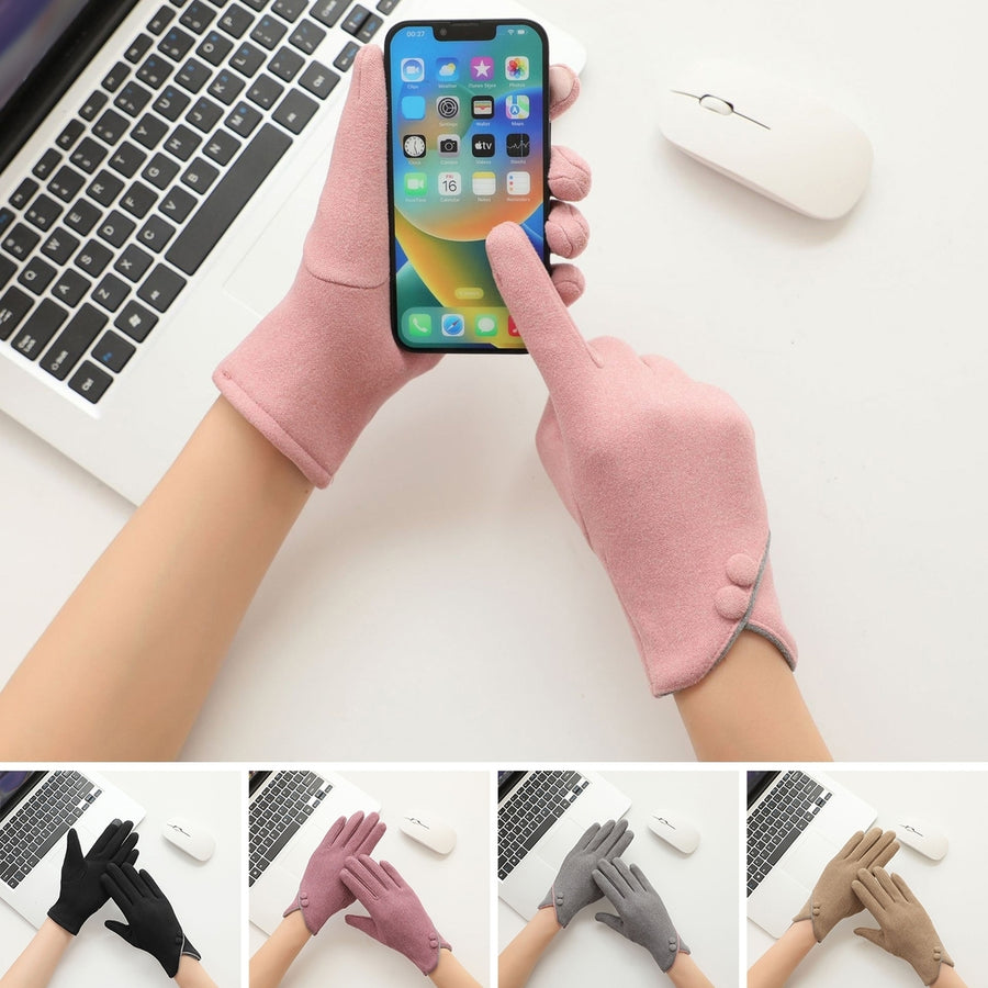 1 Pair Winter Warm Gloves for Women Solid Color Touch Screen Five Finger Gloves Windproof Thickened Image 1