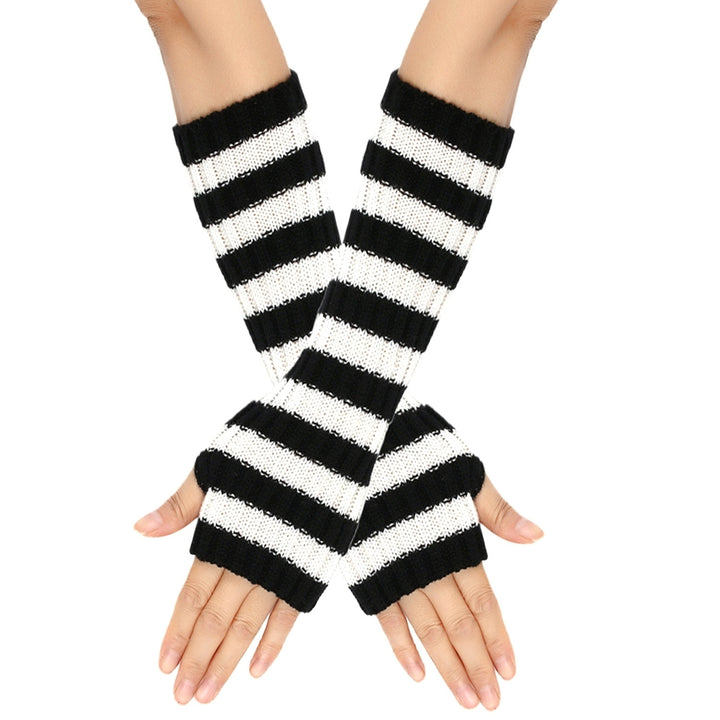 1 Pair Cozy Striped Woolen Gloves Gift Mid-length Autumn Christmas Keep Warm Gloves for Winter Holidays Image 3