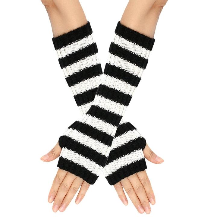 1 Pair Cozy Striped Woolen Gloves Gift Mid-length Autumn Christmas Keep Warm Gloves for Winter Holidays Image 1