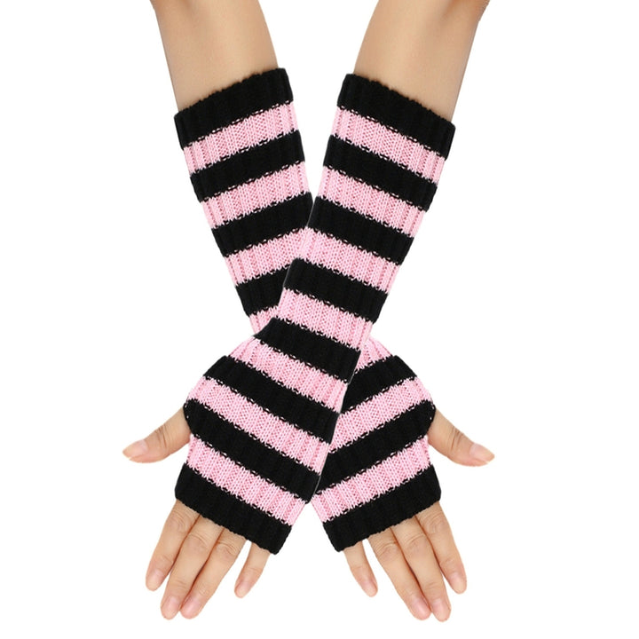 1 Pair Cozy Striped Woolen Gloves Gift Mid-length Autumn Christmas Keep Warm Gloves for Winter Holidays Image 6