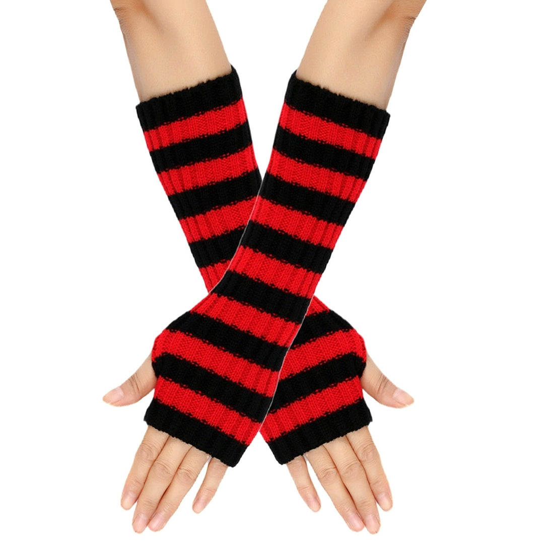 1 Pair Cozy Striped Woolen Gloves Gift Mid-length Autumn Christmas Keep Warm Gloves for Winter Holidays Image 7
