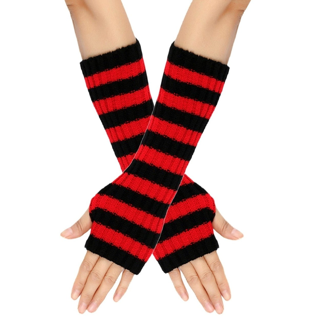 1 Pair Cozy Striped Woolen Gloves Gift Mid-length Autumn Christmas Keep Warm Gloves for Winter Holidays Image 1