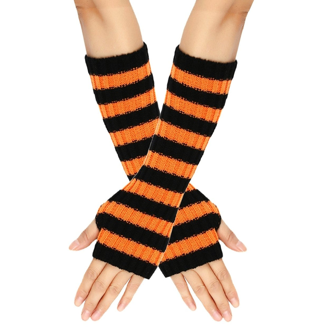 1 Pair Cozy Striped Woolen Gloves Gift Mid-length Autumn Christmas Keep Warm Gloves for Winter Holidays Image 1