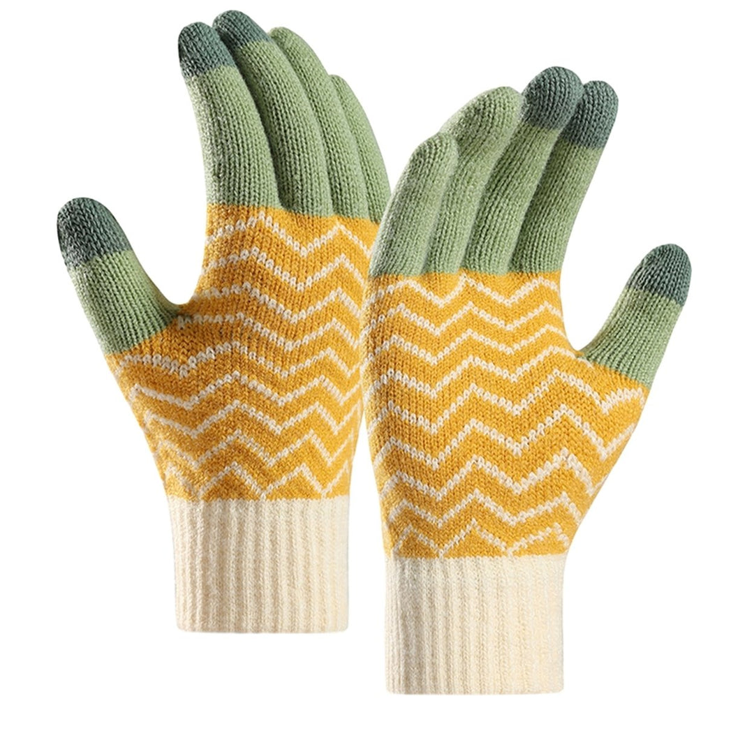 1 Pair Men Women Winter Gloves Patchwork Color Jacquard Knitting Gloves Plush Lining Touch Screen Warm Gloves Image 1