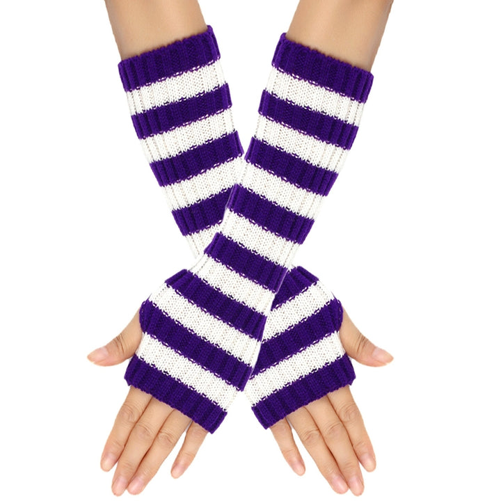 1 Pair Cozy Striped Woolen Gloves Gift Mid-length Autumn Christmas Keep Warm Gloves for Winter Holidays Image 9