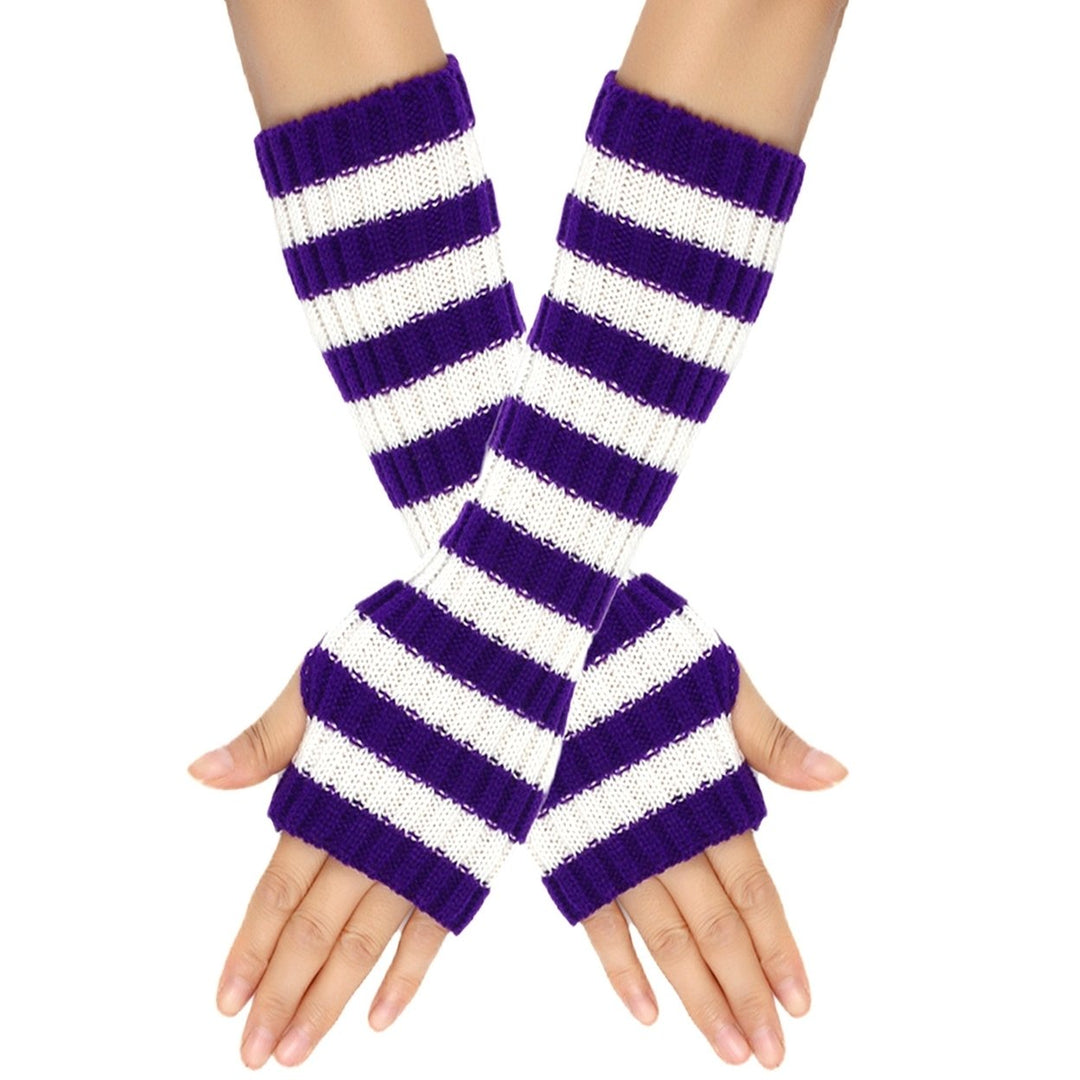 1 Pair Cozy Striped Woolen Gloves Gift Mid-length Autumn Christmas Keep Warm Gloves for Winter Holidays Image 1