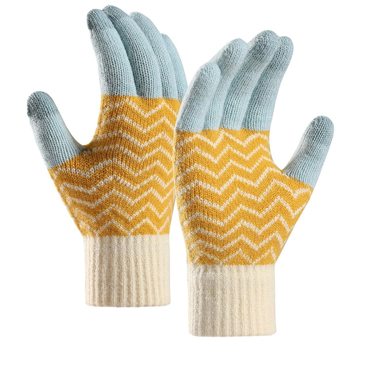 1 Pair Men Women Winter Gloves Patchwork Color Jacquard Knitting Gloves Plush Lining Touch Screen Warm Gloves Image 1