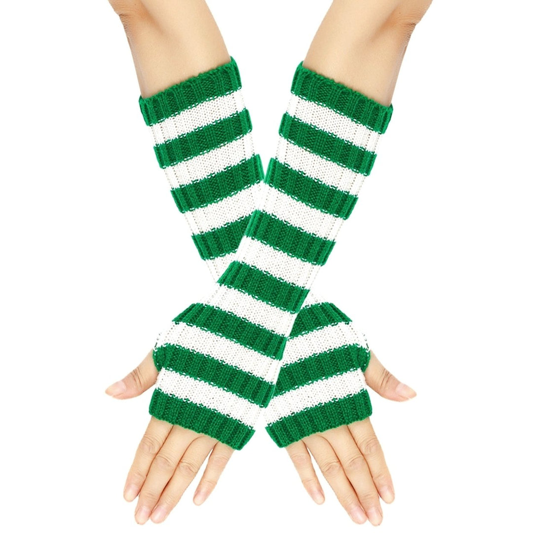 1 Pair Cozy Striped Woolen Gloves Gift Mid-length Autumn Christmas Keep Warm Gloves for Winter Holidays Image 1