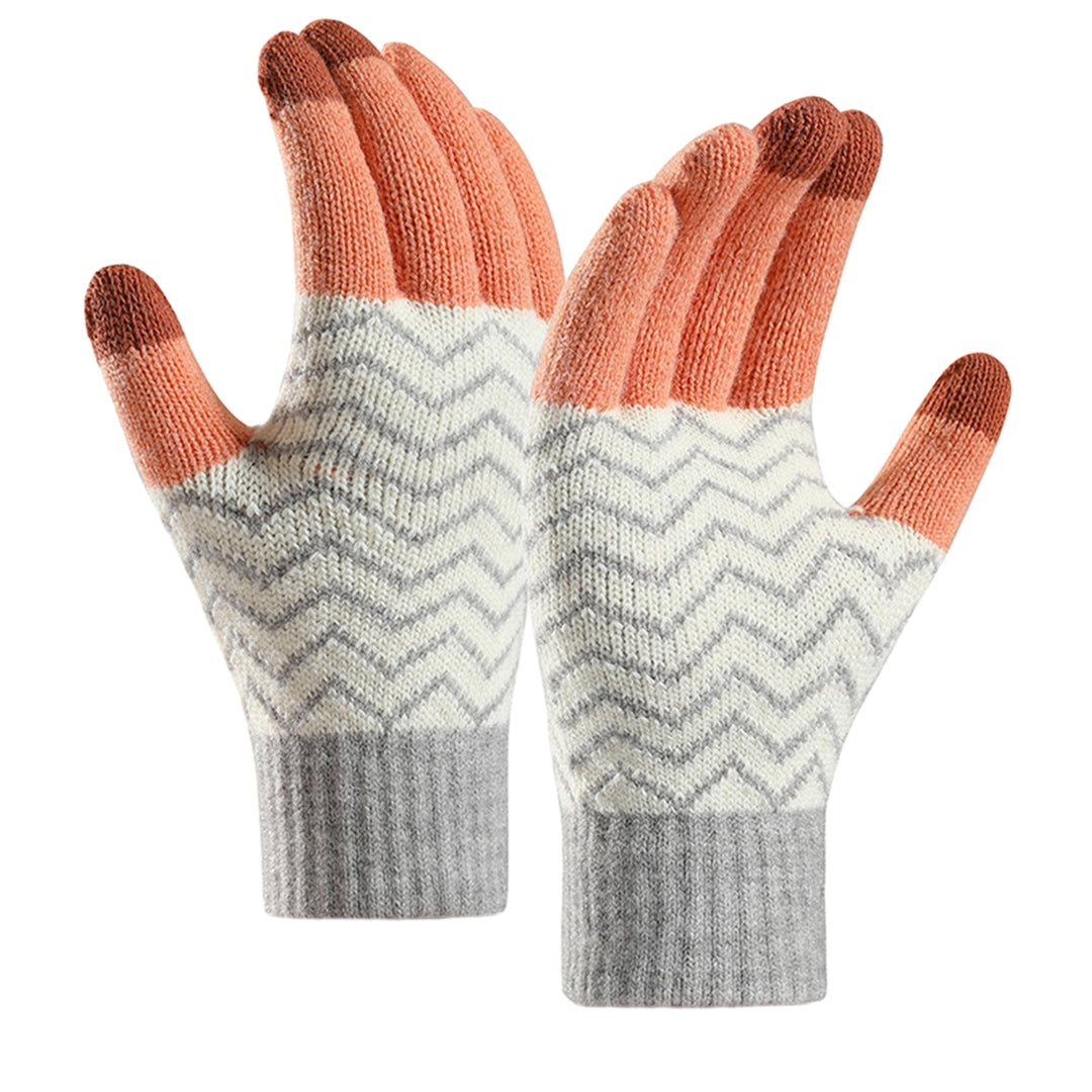 1 Pair Men Women Winter Gloves Patchwork Color Jacquard Knitting Gloves Plush Lining Touch Screen Warm Gloves Image 4