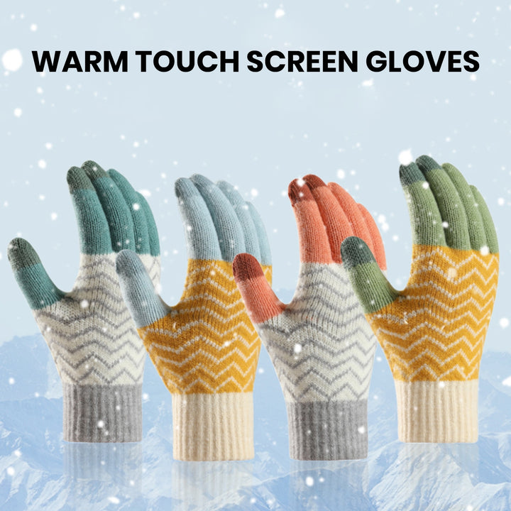 1 Pair Men Women Winter Gloves Patchwork Color Jacquard Knitting Gloves Plush Lining Touch Screen Warm Gloves Image 6