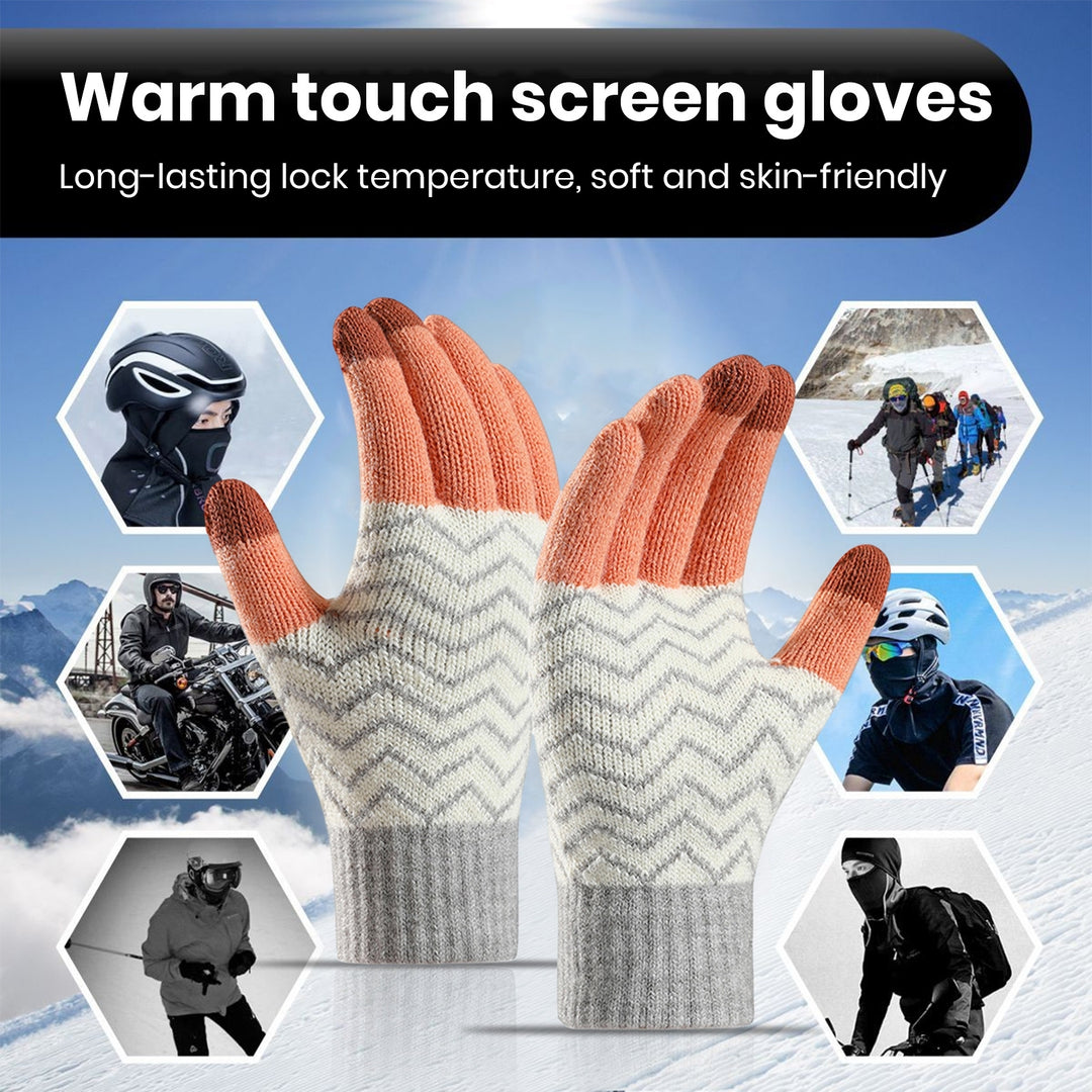 1 Pair Men Women Winter Gloves Patchwork Color Jacquard Knitting Gloves Plush Lining Touch Screen Warm Gloves Image 7