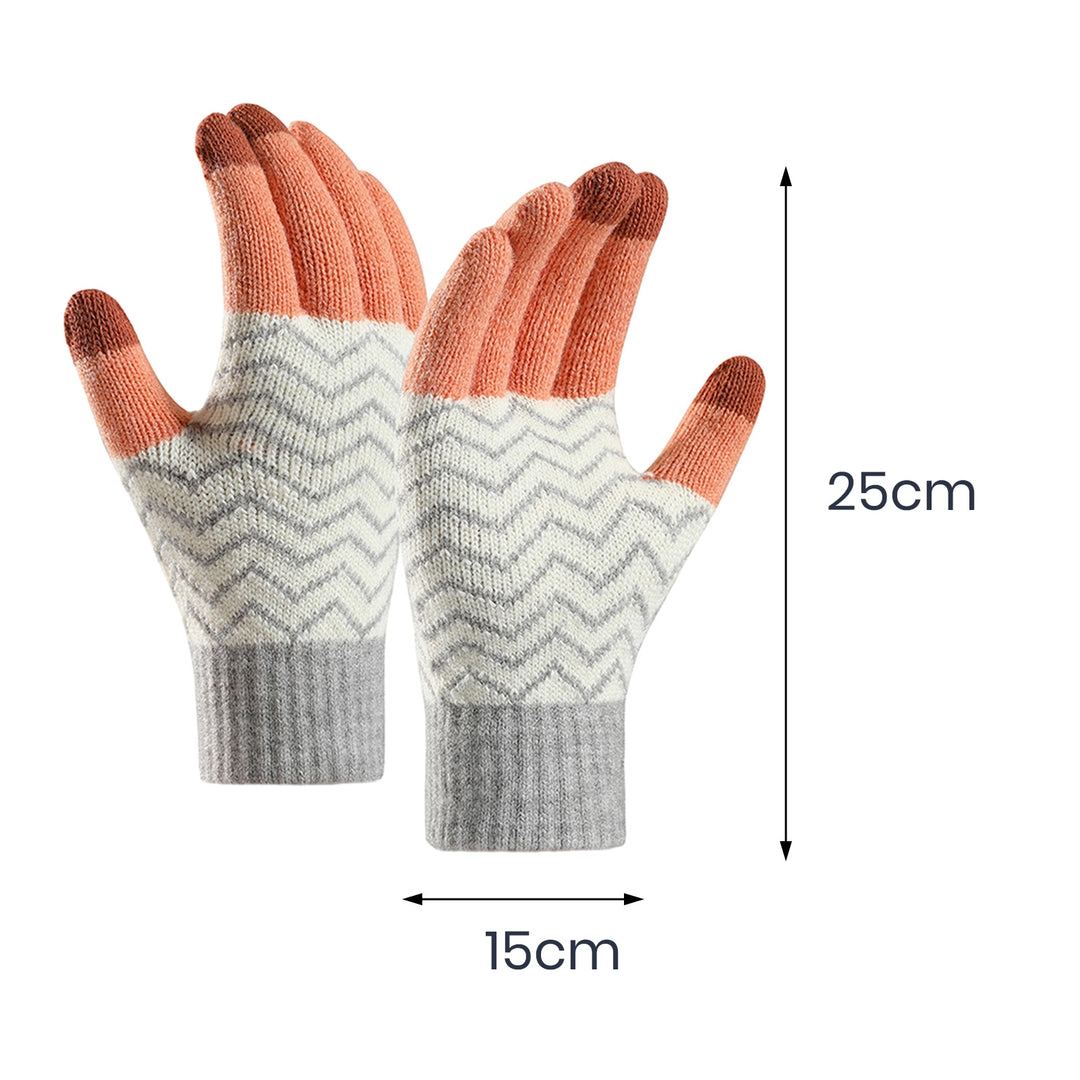 1 Pair Men Women Winter Gloves Patchwork Color Jacquard Knitting Gloves Plush Lining Touch Screen Warm Gloves Image 9