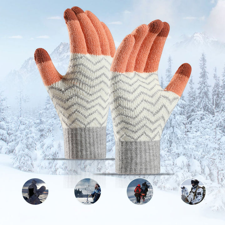 1 Pair Men Women Winter Gloves Patchwork Color Jacquard Knitting Gloves Plush Lining Touch Screen Warm Gloves Image 11