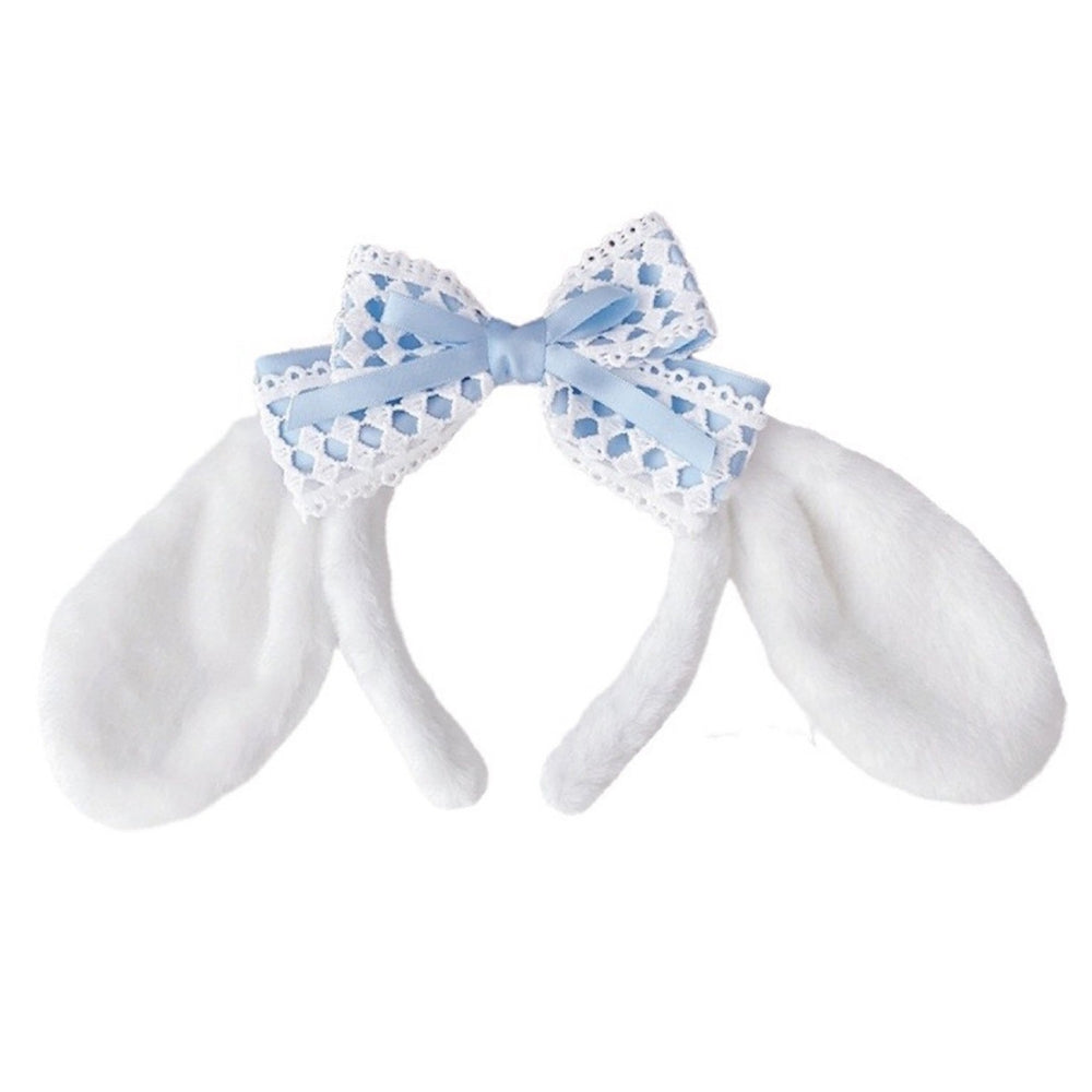 Cute Bow Headband with Fuzzy Ears Cosplay Prom Halloween Soft Elastic Hairband for Kids Adults Girls Image 2
