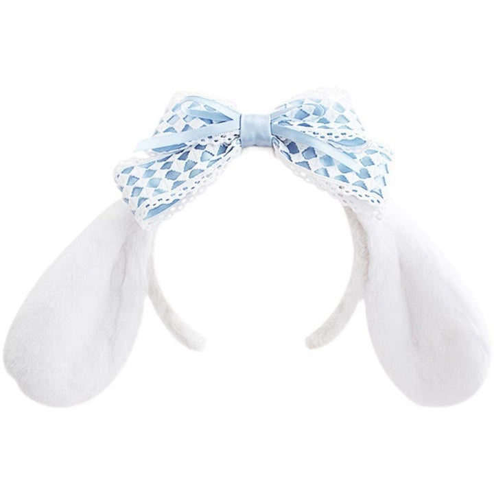 Cute Bow Headband with Fuzzy Ears Cosplay Prom Halloween Soft Elastic Hairband for Kids Adults Girls Image 7