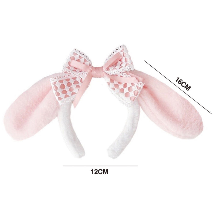 Cute Bow Headband with Fuzzy Ears Cosplay Prom Halloween Soft Elastic Hairband for Kids Adults Girls Image 9