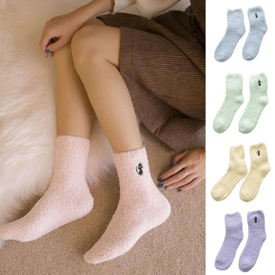 1 Pair Fuzzy Cozy Home Sleeping Socks Super Soft Solid Color Non-Fading Loose Winter Warm Fluffy Floor Socks for Women Image 1