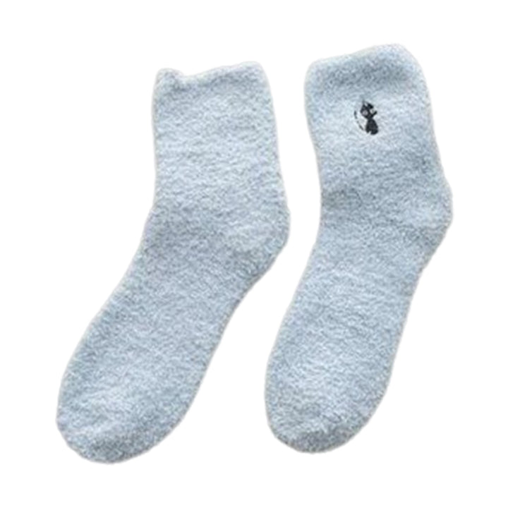 1 Pair Fuzzy Cozy Home Sleeping Socks Super Soft Solid Color Non-Fading Loose Winter Warm Fluffy Floor Socks for Women Image 2