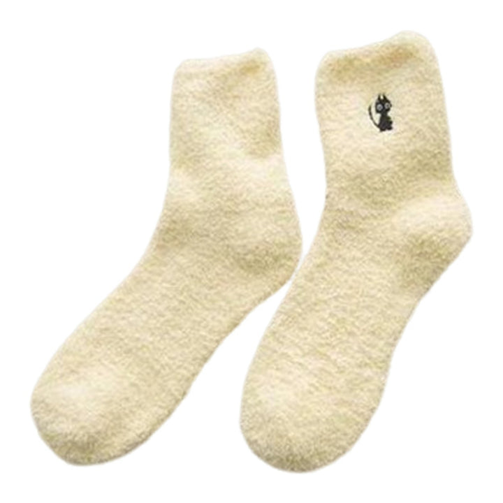 1 Pair Fuzzy Cozy Home Sleeping Socks Super Soft Solid Color Non-Fading Loose Winter Warm Fluffy Floor Socks for Women Image 1