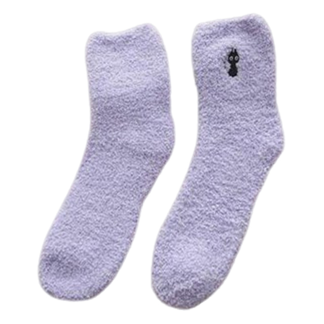 1 Pair Fuzzy Cozy Home Sleeping Socks Super Soft Solid Color Non-Fading Loose Winter Warm Fluffy Floor Socks for Women Image 4