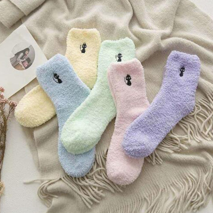 1 Pair Fuzzy Cozy Home Sleeping Socks Super Soft Solid Color Non-Fading Loose Winter Warm Fluffy Floor Socks for Women Image 7