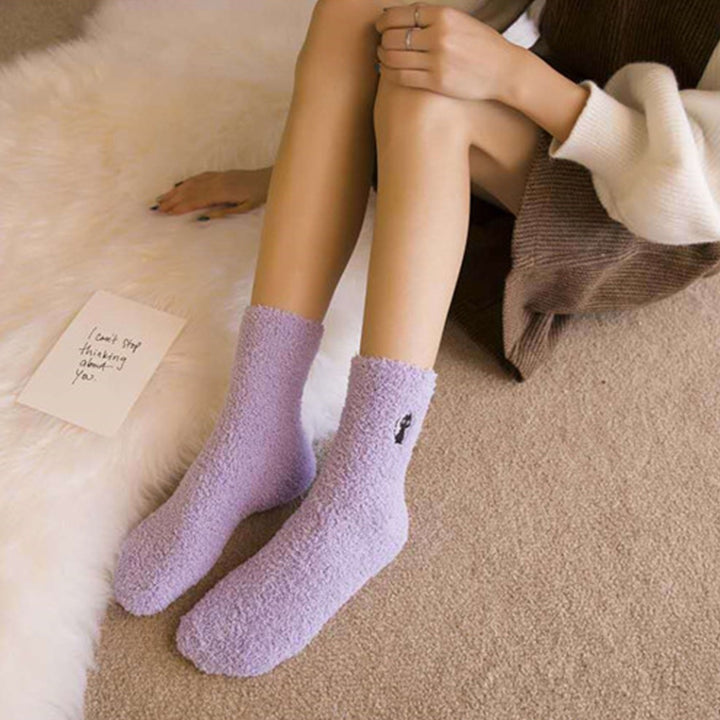 1 Pair Fuzzy Cozy Home Sleeping Socks Super Soft Solid Color Non-Fading Loose Winter Warm Fluffy Floor Socks for Women Image 8