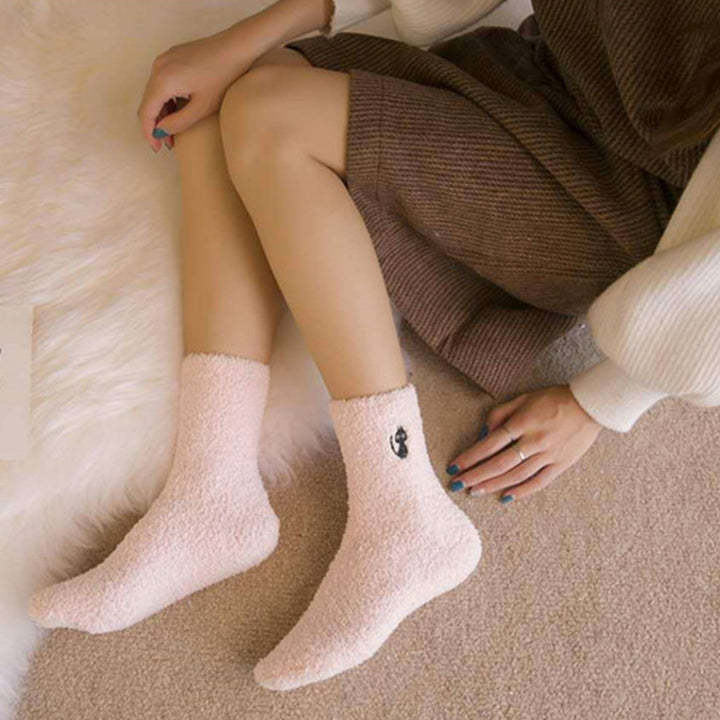 1 Pair Fuzzy Cozy Home Sleeping Socks Super Soft Solid Color Non-Fading Loose Winter Warm Fluffy Floor Socks for Women Image 9