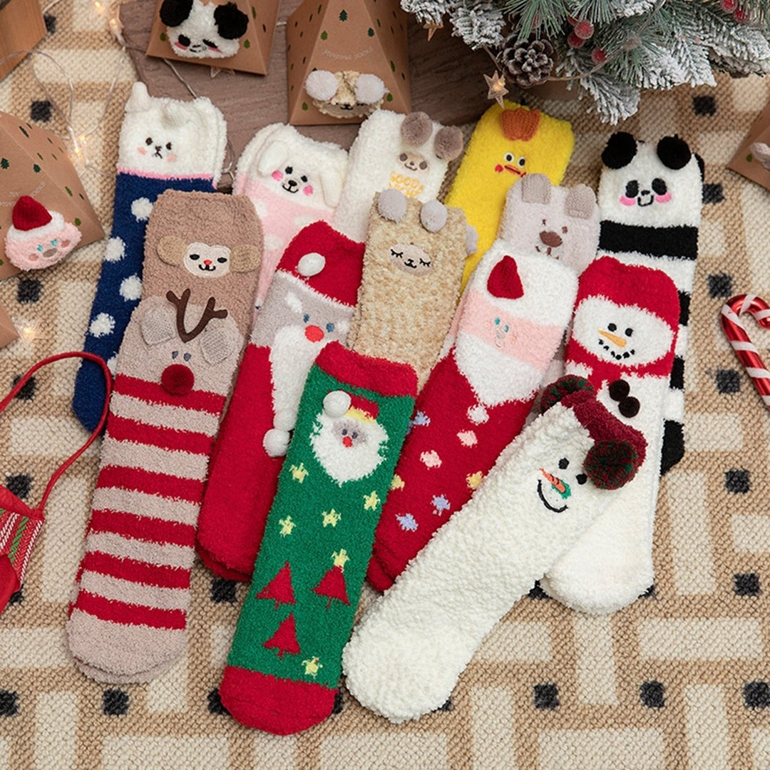 Cozy Coral Velvet Christmas Socks Adorable Cartoon Design Unisex Soft Durable Breathable Thickened Festive Holiday Gift Image 1