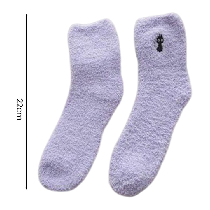 1 Pair Fuzzy Cozy Home Sleeping Socks Super Soft Solid Color Non-Fading Loose Winter Warm Fluffy Floor Socks for Women Image 10