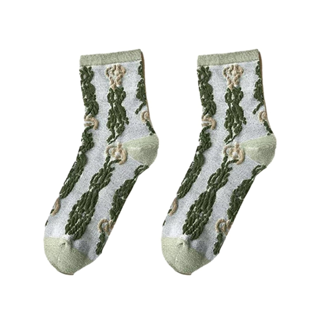 1 Pair Women Socks Retro 3D Embossed Mid-tube Thick Soft Warm Anti-slip High Elasticity Flower Rabbit Pattern Breathable Image 1