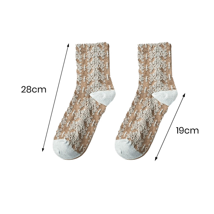 1 Pair Women Socks Retro 3D Embossed Mid-tube Thick Soft Warm Anti-slip High Elasticity Flower Rabbit Pattern Breathable Image 10