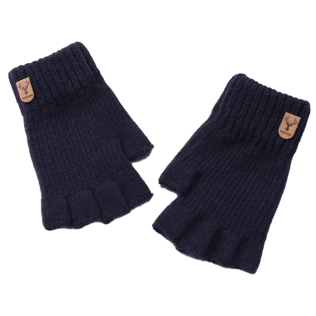 1 Pair Gloves Half Fingers Knitted Elastic Soft Anti-slip Warm Thickened Solid Color Unisex Student Winter Writing Image 4