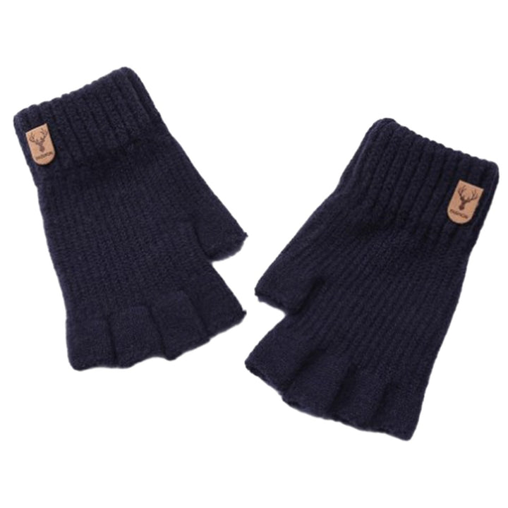 1 Pair Gloves Half Fingers Knitted Elastic Soft Anti-slip Warm Thickened Solid Color Unisex Student Winter Writing Image 1